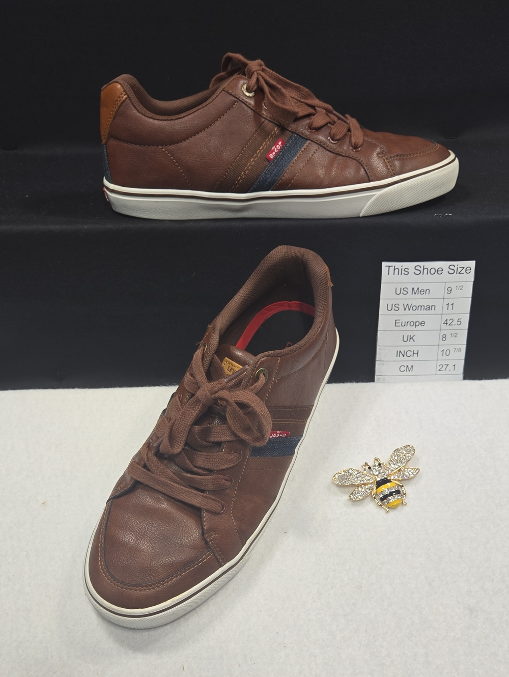 Levi's Classic Brown Leather-Style and Denim Men’s Lace-Up Sneakers